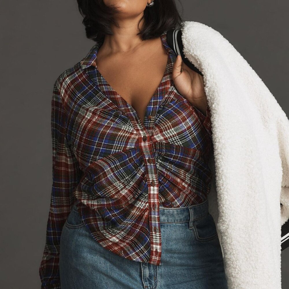 Anthropologie Plaid Button Down Shirt - Red, Blue, White